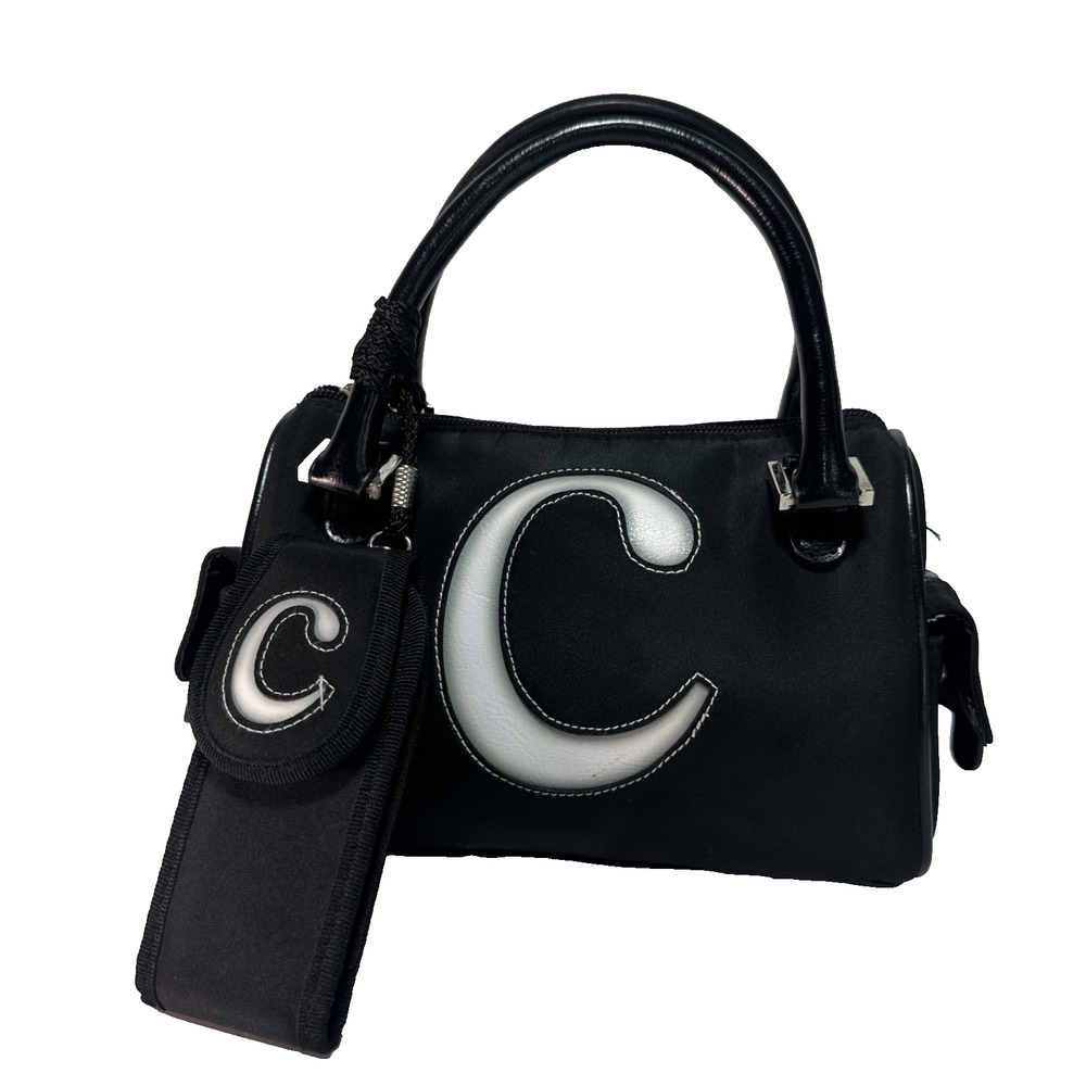 Black & White “C” Mini Satchel Handbag with Matching Phone Pouch